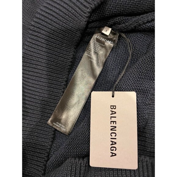 Balenciaga Logo Embroidered Knit Jumper men's  navy blue  sweater size L - Picture 13 of 14